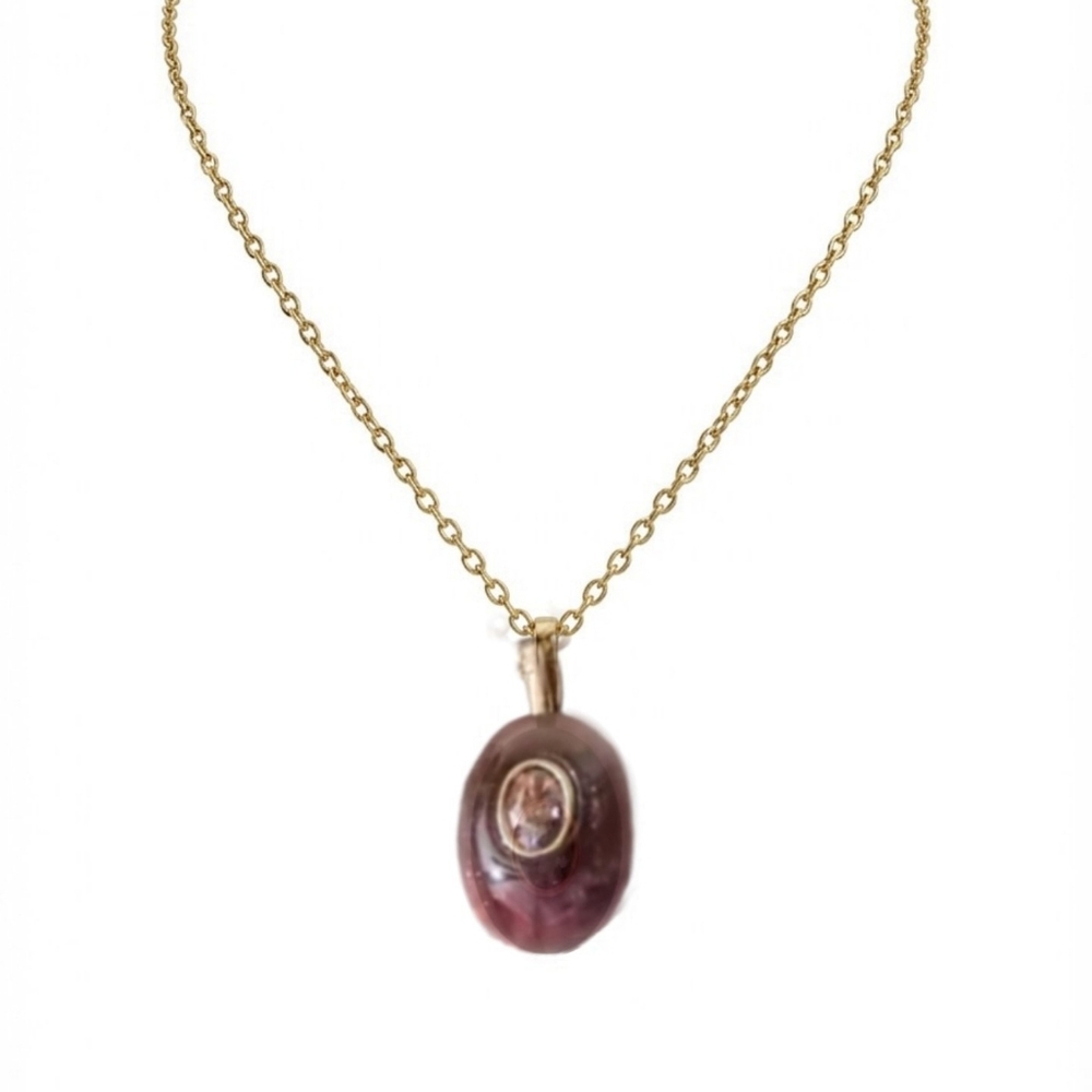 maroon natural stone pendant with embedded zirconia; .78"h x .4"w; nwot